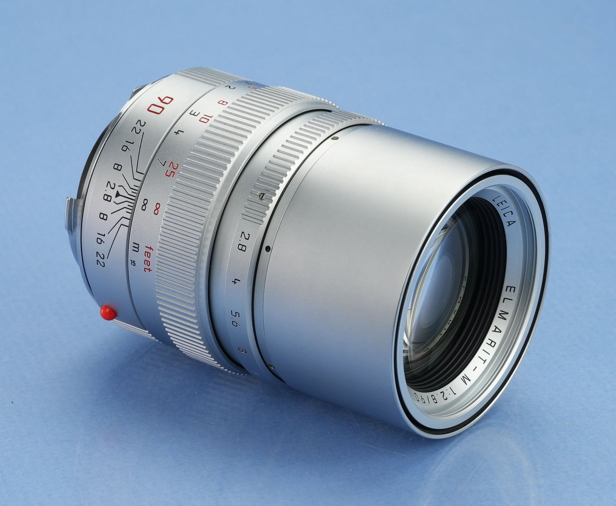 LEICA LEITZ 90MM ELMARIT-M F2.8 CHROME M LENS +BOX + CAPS +PAPERS 11808