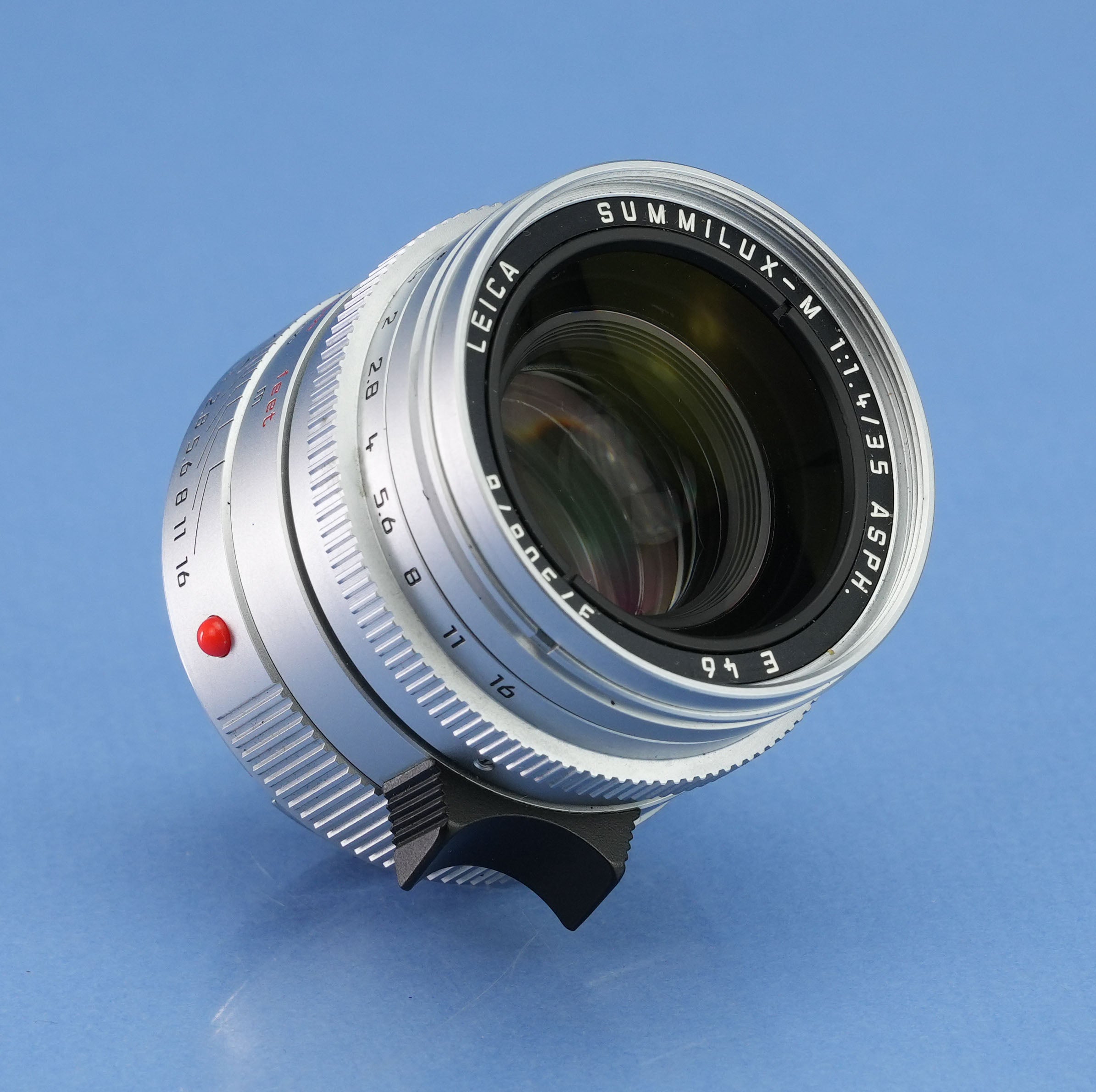 LEICA LEITZ 35MM SUMMILUX-M F1.4 ASPH SILVER CHROME BRASS BODY 11883 LENS +SHADE