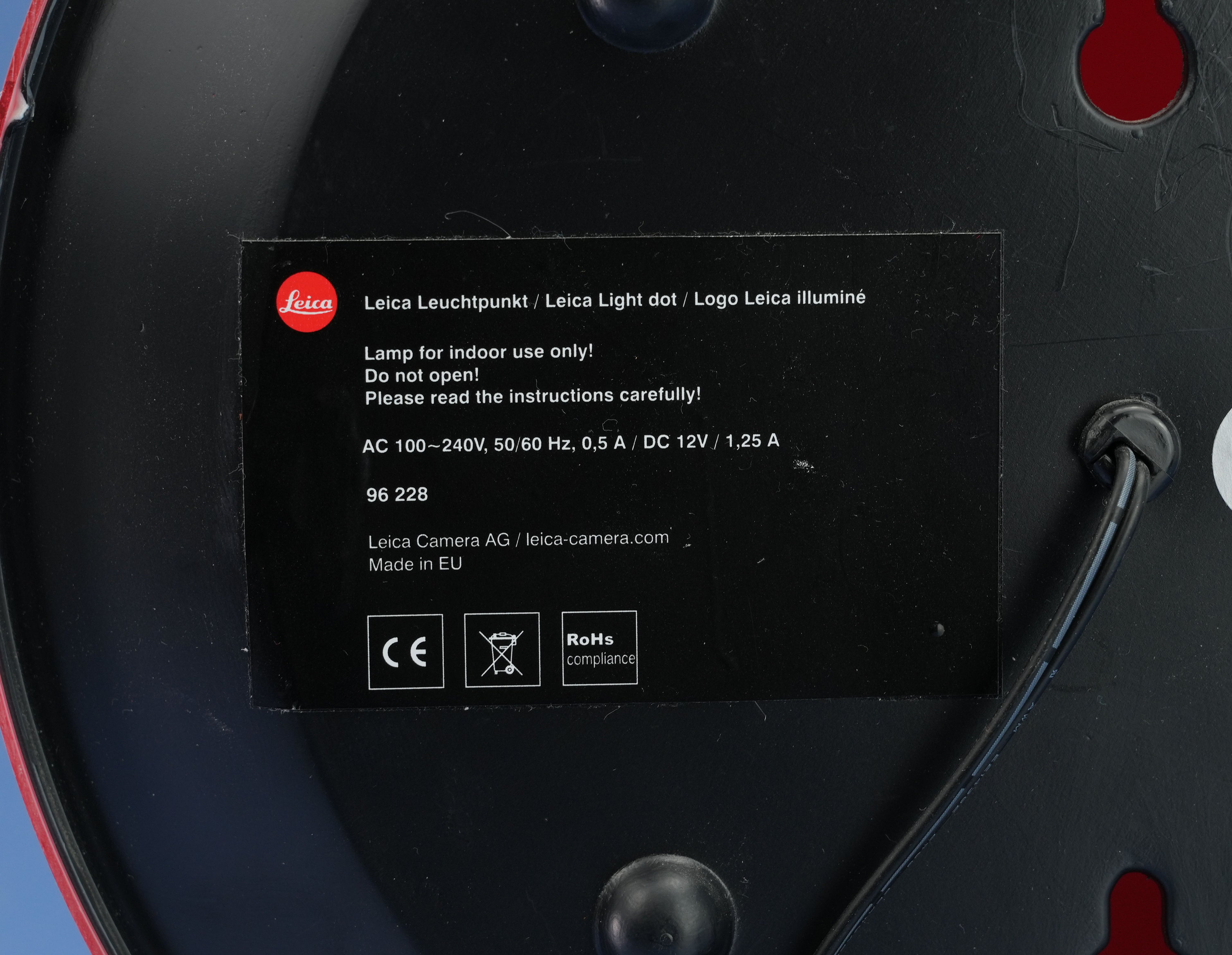 LEICA RED DOT LOGO HÄNDLERSCHILDLEUCHTE ORIGINAL 96228 10 ZOLL