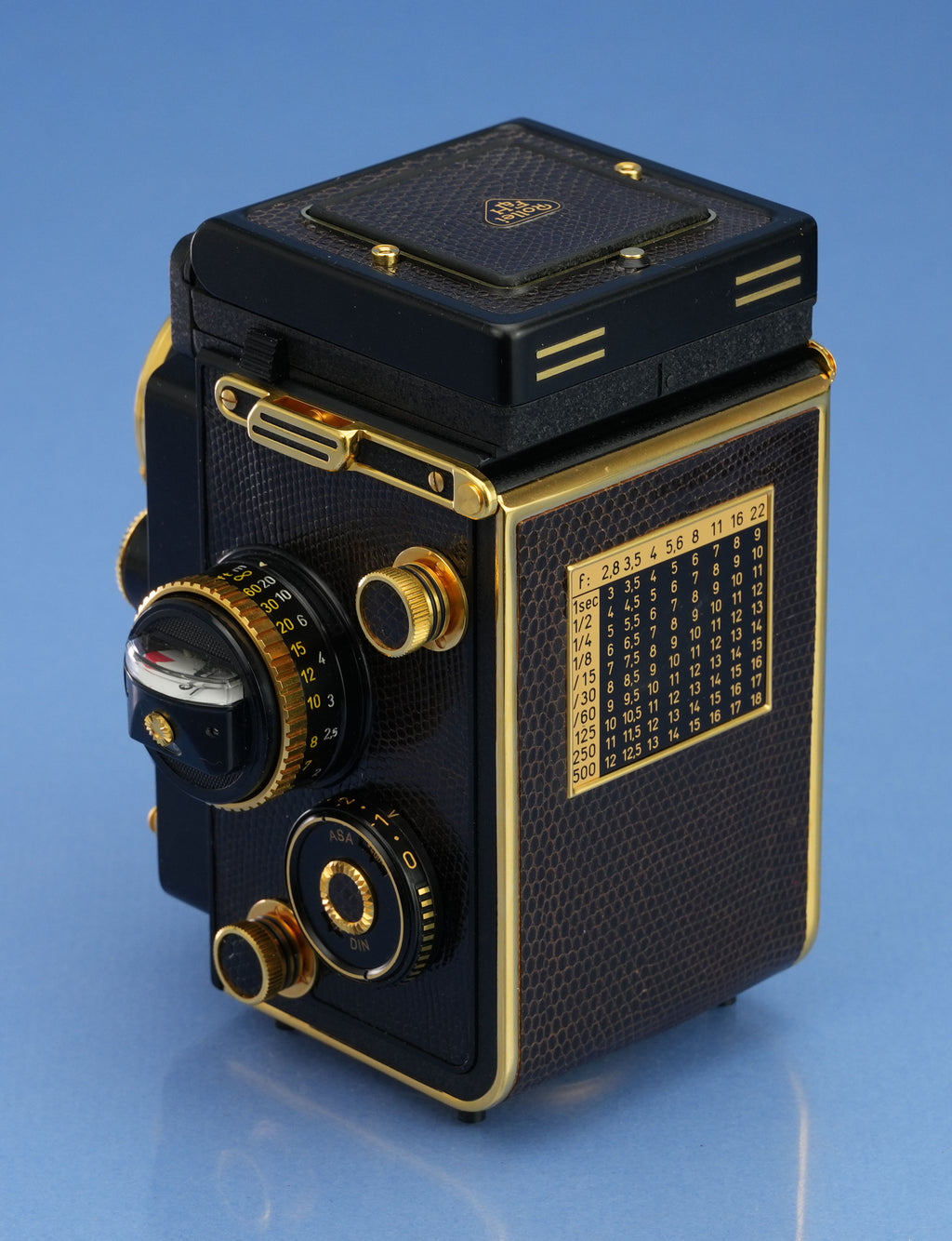 ROLLEI ROLLEIFLEX AURUM 24K GOLD 2.8F 80MM XENOTAR +KAPPE +BOX + ETUI NEUWERTIG