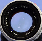 LEICA LEITZ 50MM SUMMICRON-M F2 V5 E39 SILVER CHROME LENS 11816 +CAPS +CASE +BOX