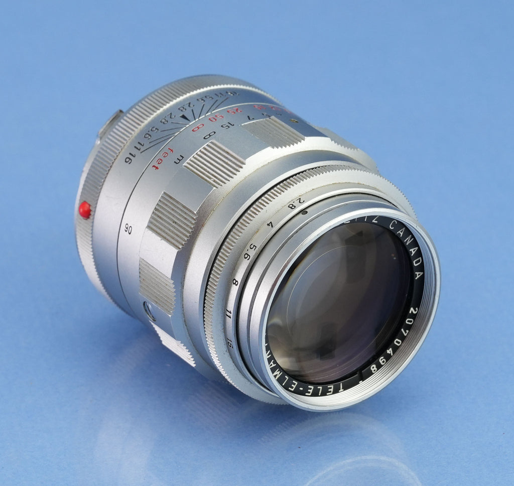 LEICA 90MM TELE-ELMARIT M F2.8 1ST V FAT CHROME 11800 M LENS +CAPS +12575N SHADE