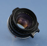 LEICA LEITZ 35MM SUMMILUX-M F1.4 11870 LENS +12504 SHADE +BOX. RARE FOCUS LOCK!