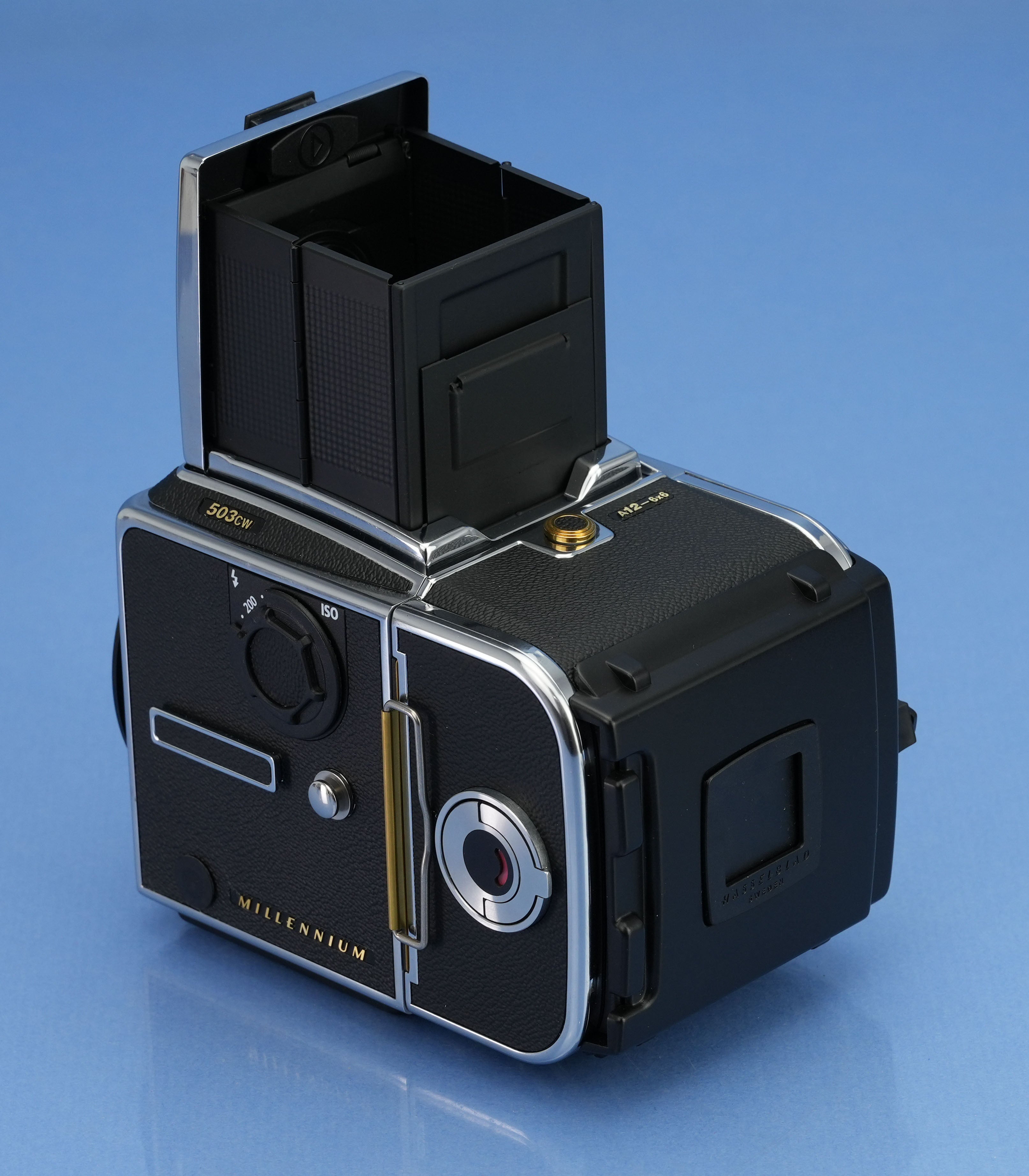 HASSELBLAD 503CW MILLENNUM GOLD TRIM KAMERA + A12 RÜCKSEITE + BOX + HELLSEITE, NEUWERTIG