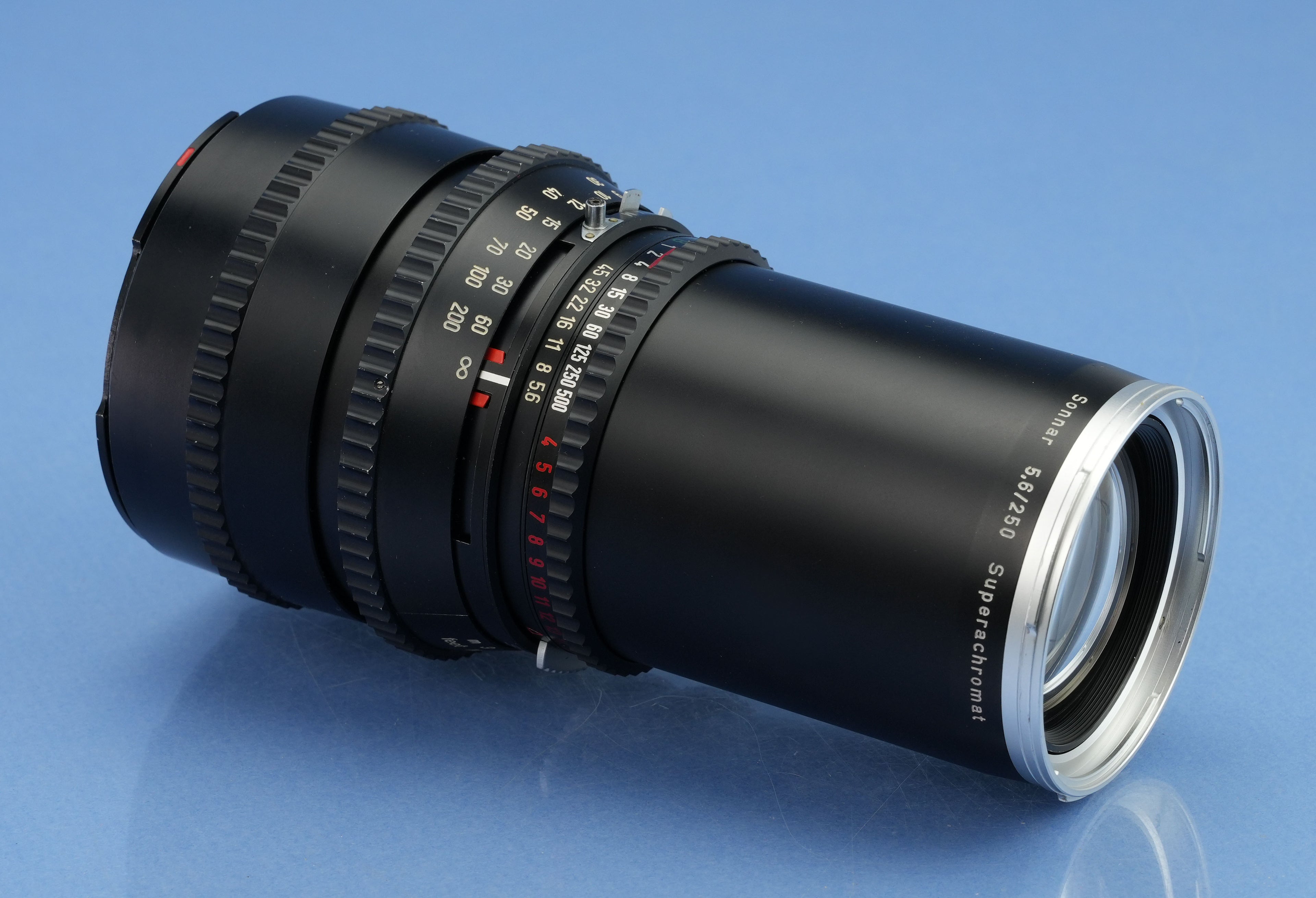 HASSELBLAD 250MM SONNAR SUPERACHROMAT CHROMRING F5.6 C OBJEKTIV + DECKEL NEUWERTIG UND SELTEN!