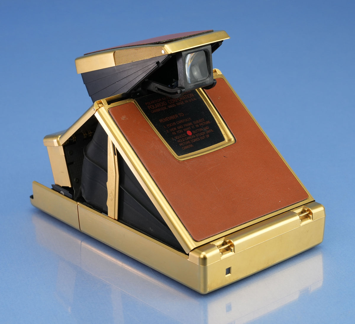 POLAROID LAND SX-70 GOLD ANNIVERSARY INSTANT FILM CAMERA +BROWN LEATHER CASE WOW
