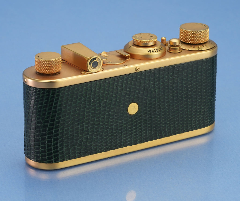 LEICA LEITZ I MODEL A LUXUS GOLD & GREEN CAMERA +50MM ELMAR ELMAX LENS +FINDER