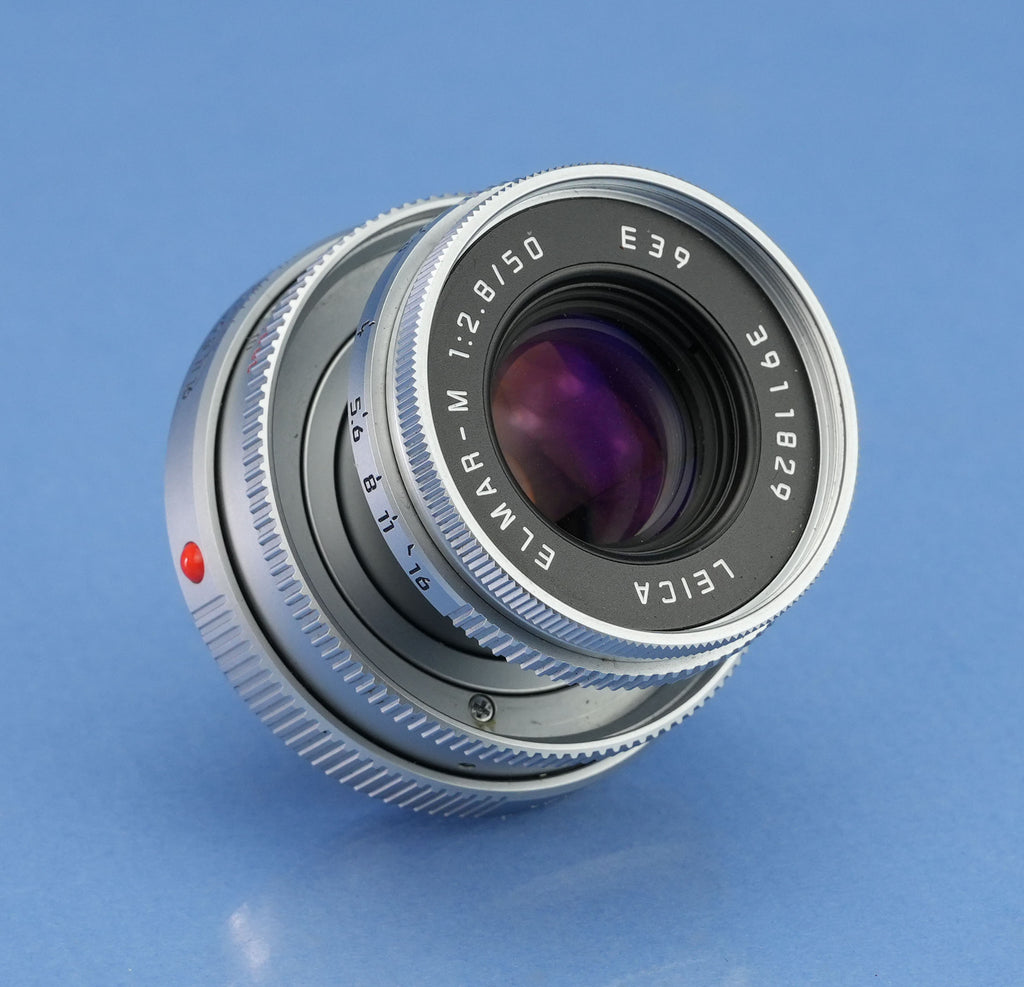LEICA LEITZ 50MM ELMAR-M F2.8 11823 CHROME BRASS BODY RARE LENS +CAPS +SHADE