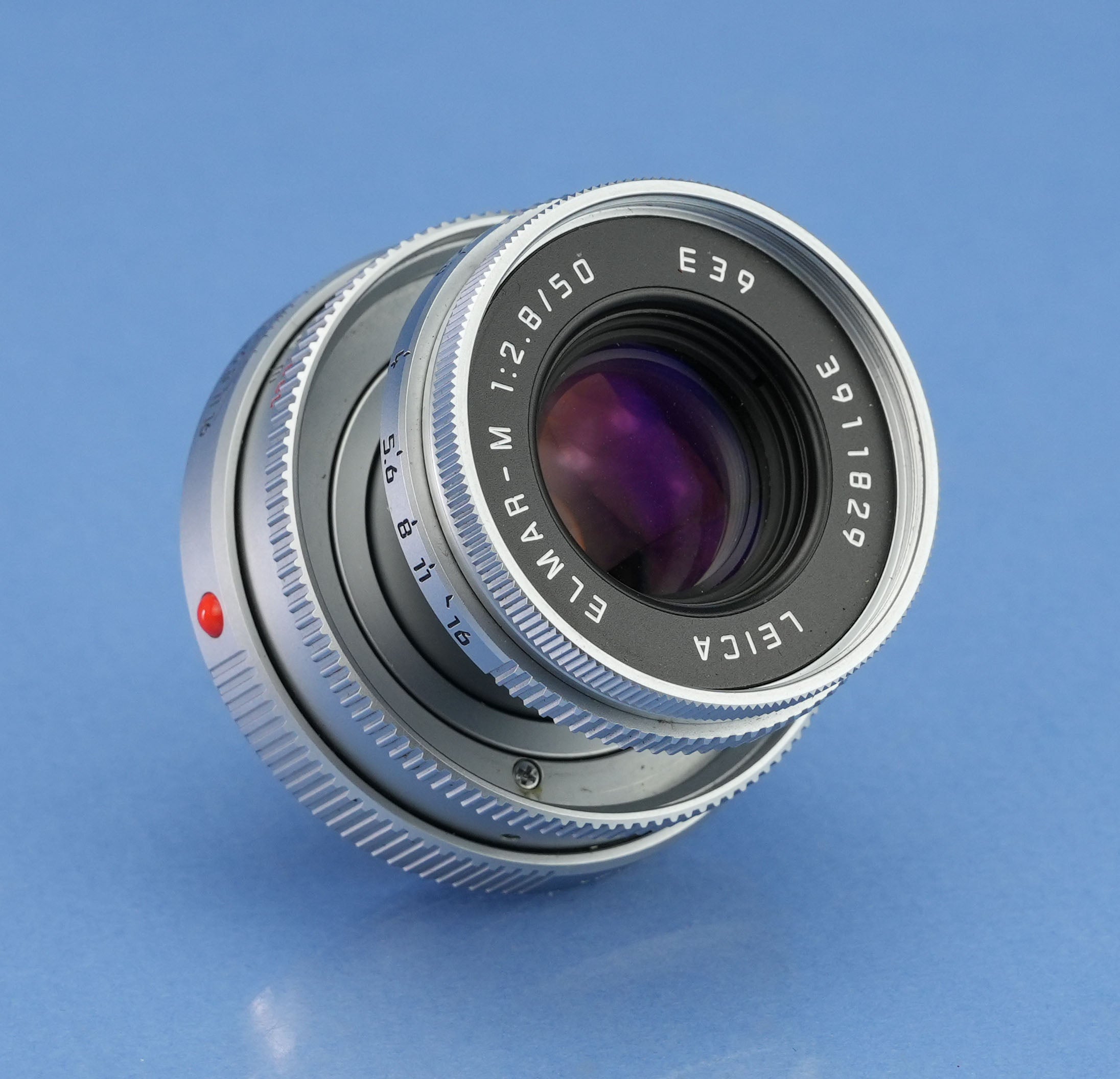 LEICA LEITZ 50MM ELMAR-M F2.8 11823 CHROME BRASS BODY RARE LENS +CAPS +SHADE