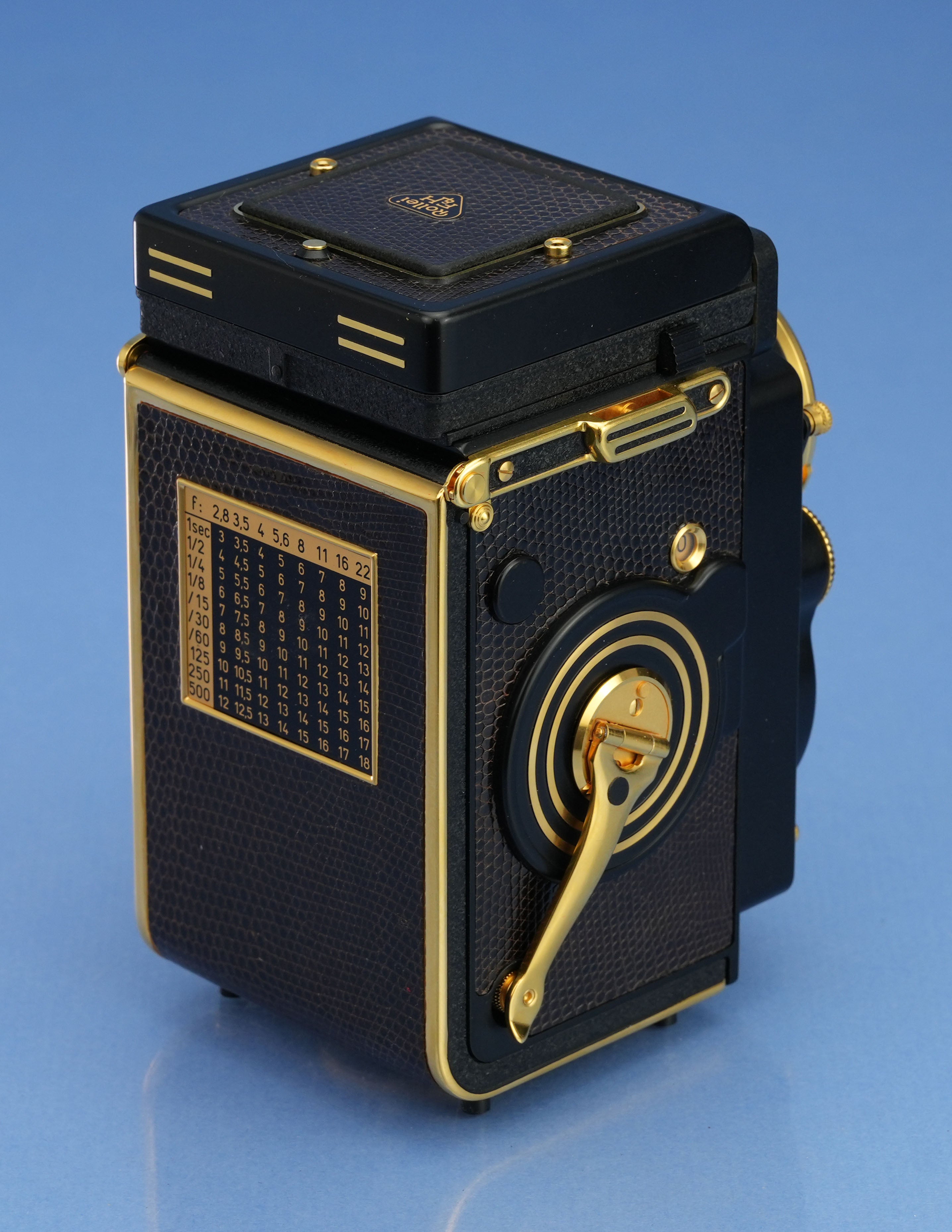 ROLLEI ROLLEIFLEX AURUM 24K GOLD 2.8F 80MM XENOTAR +KAPPE +BOX + ETUI NEUWERTIG