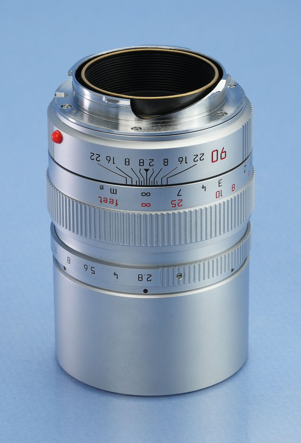 LEICA LEITZ 90MM ELMARIT-M F2.8 CHROME M LENS +BOX + CAPS +PAPERS 11808