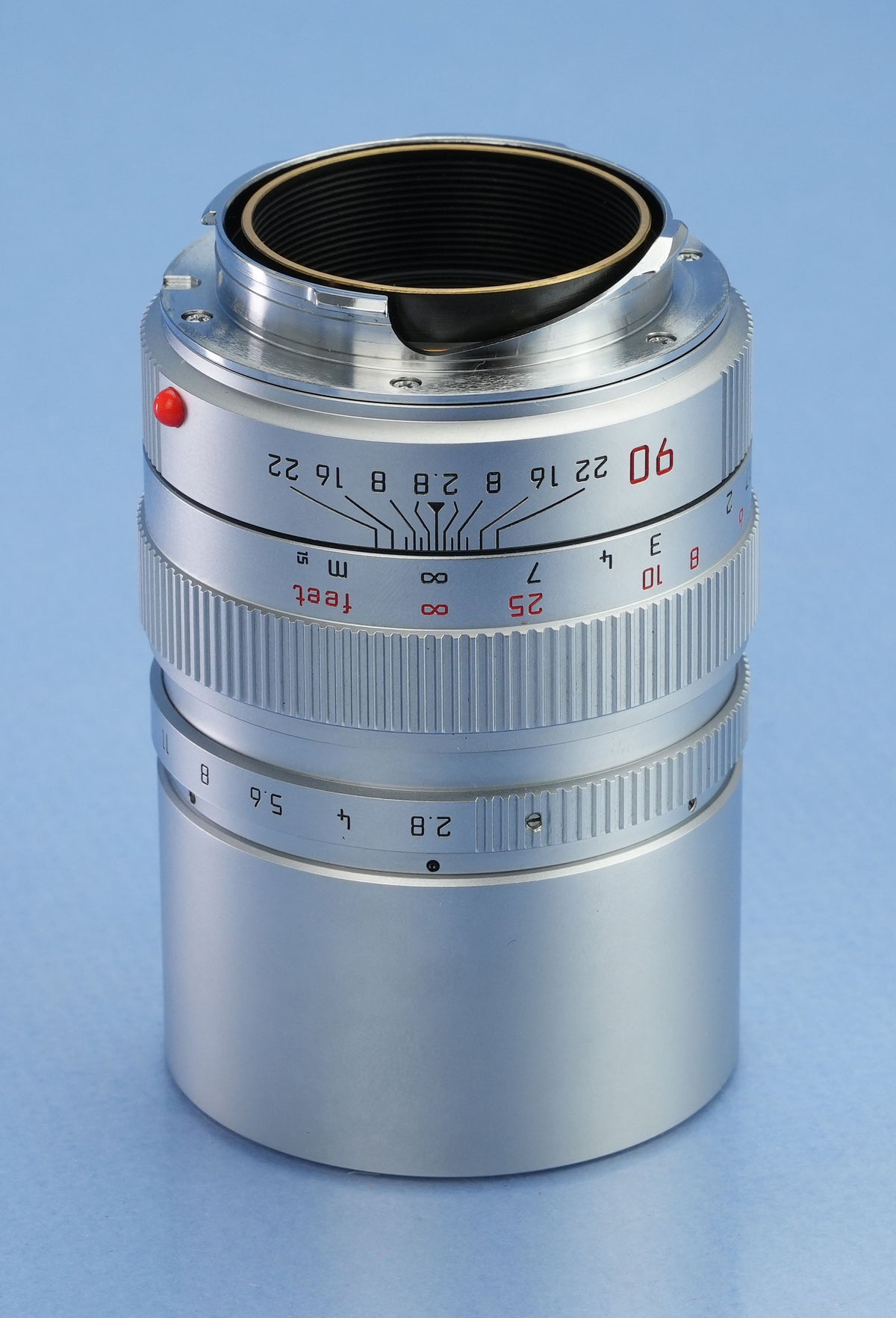 LEICA LEITZ 90MM ELMARIT-M F2.8 CHROME M LENS +BOX + CAPS +PAPERS 11808