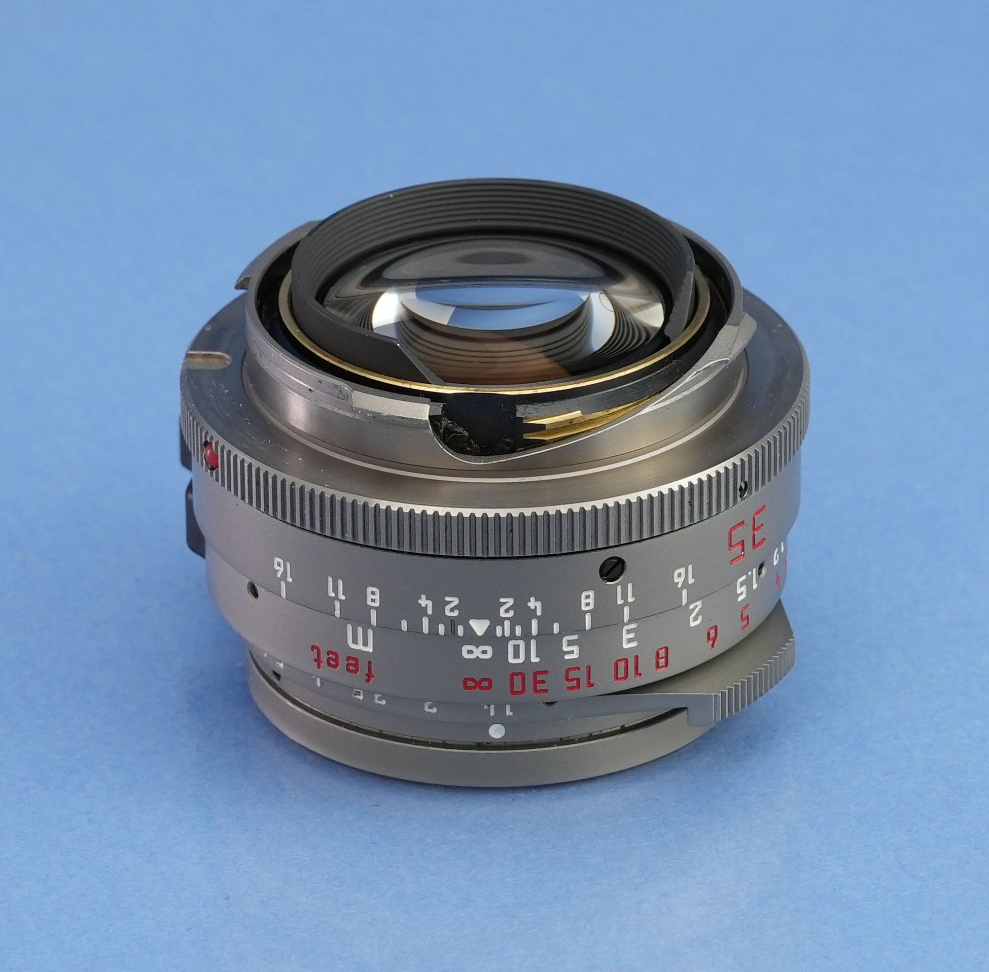 LEICA 11860 35MM SUMMILUX-M F1.4 TITANIUM GERMANY BRASS LENS +12504 SHADE SET!