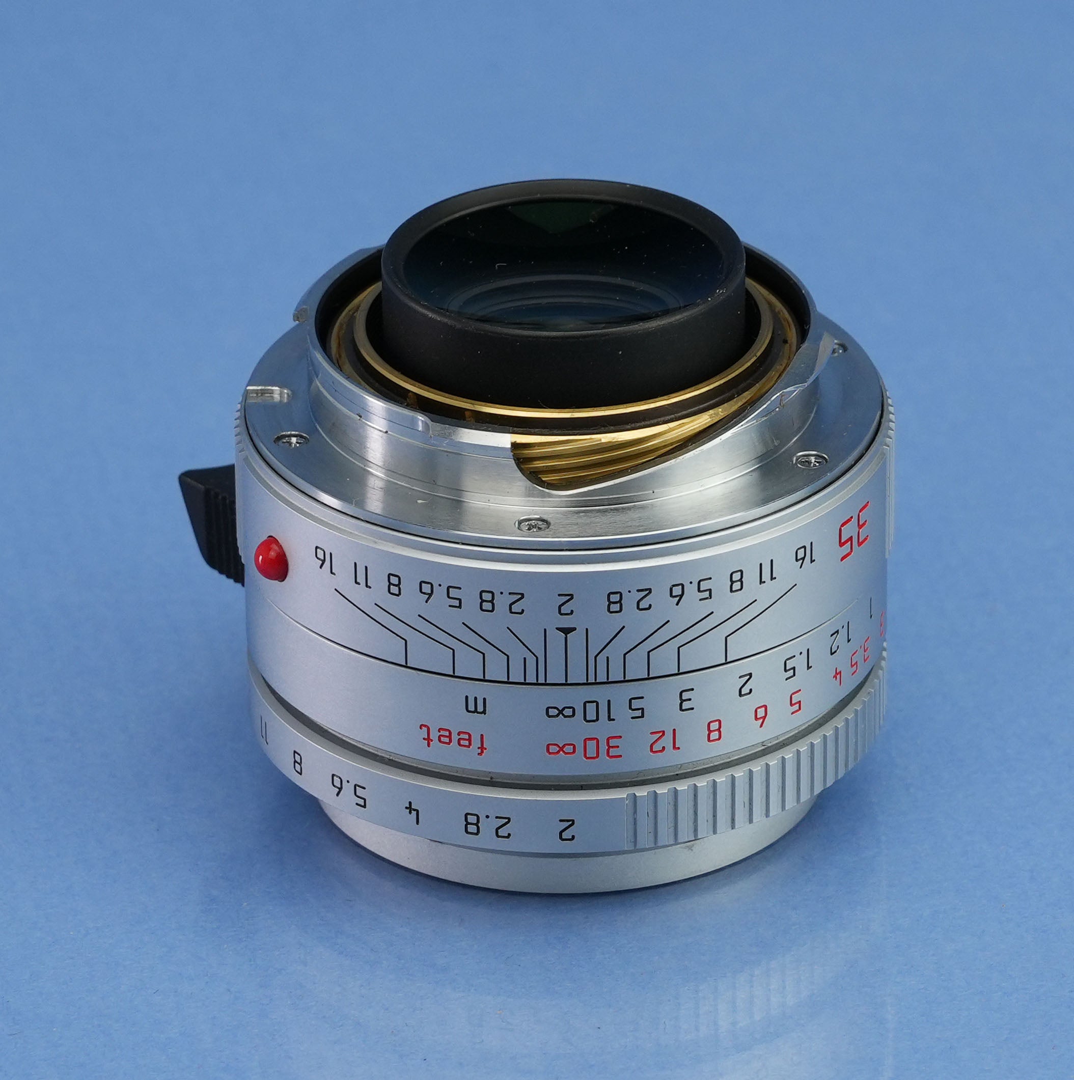 LEICA 35MM SUMMICRON-M 6BIT F2 11882 ASPH SILVER CHROME M LENS +CAPS +SHADE MINT