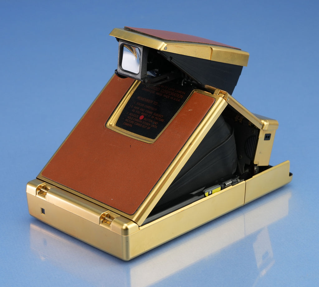 POLAROID LAND SX-70 GOLD ANNIVERSARY INSTANT FILM CAMERA +BROWN LEATHER CASE WOW