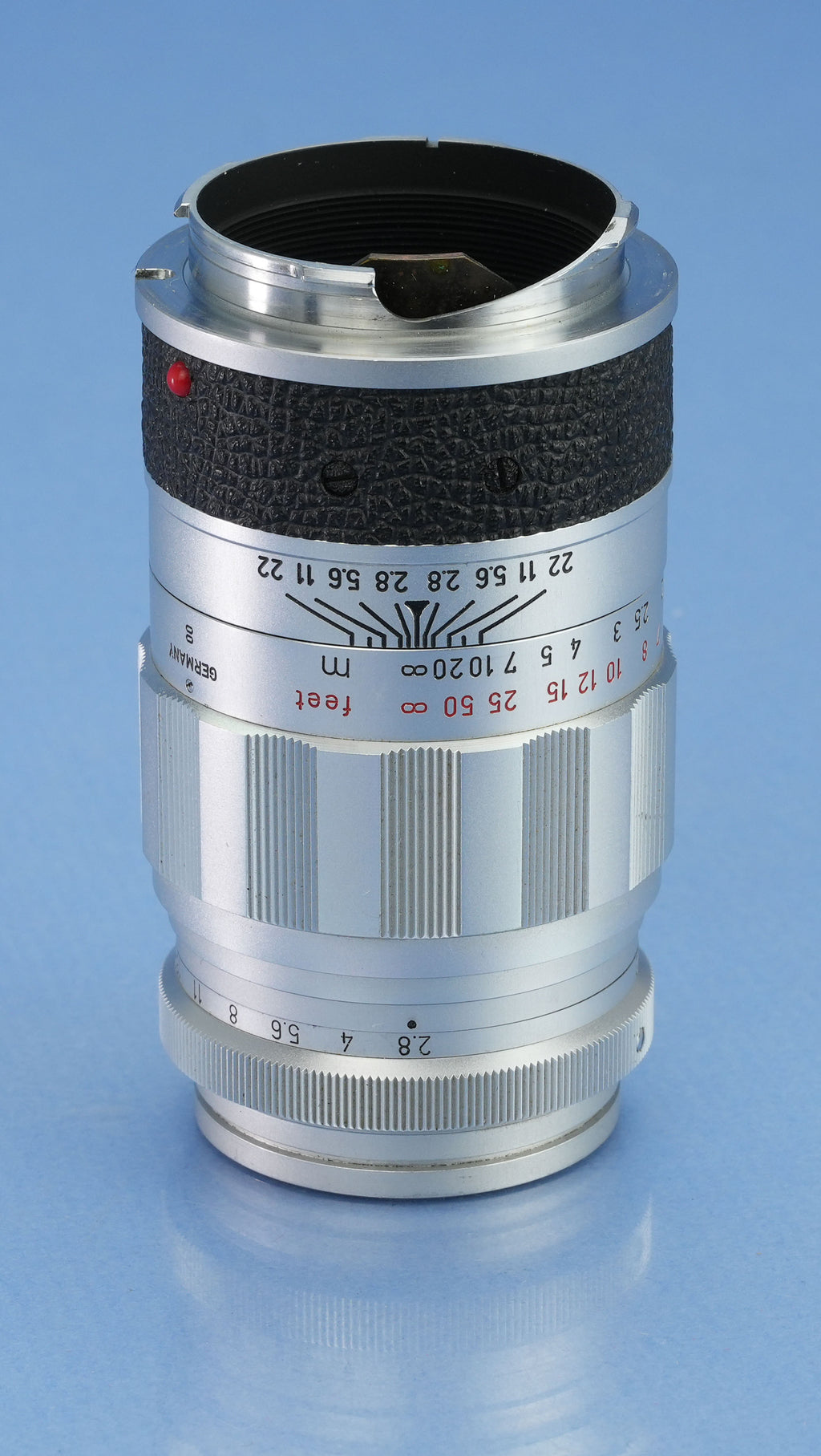 LEICA LEITZ 90MM ELMARIT F2.8 11029 CHROME LENS +CAPS +IUFOO SHADE. NICE!