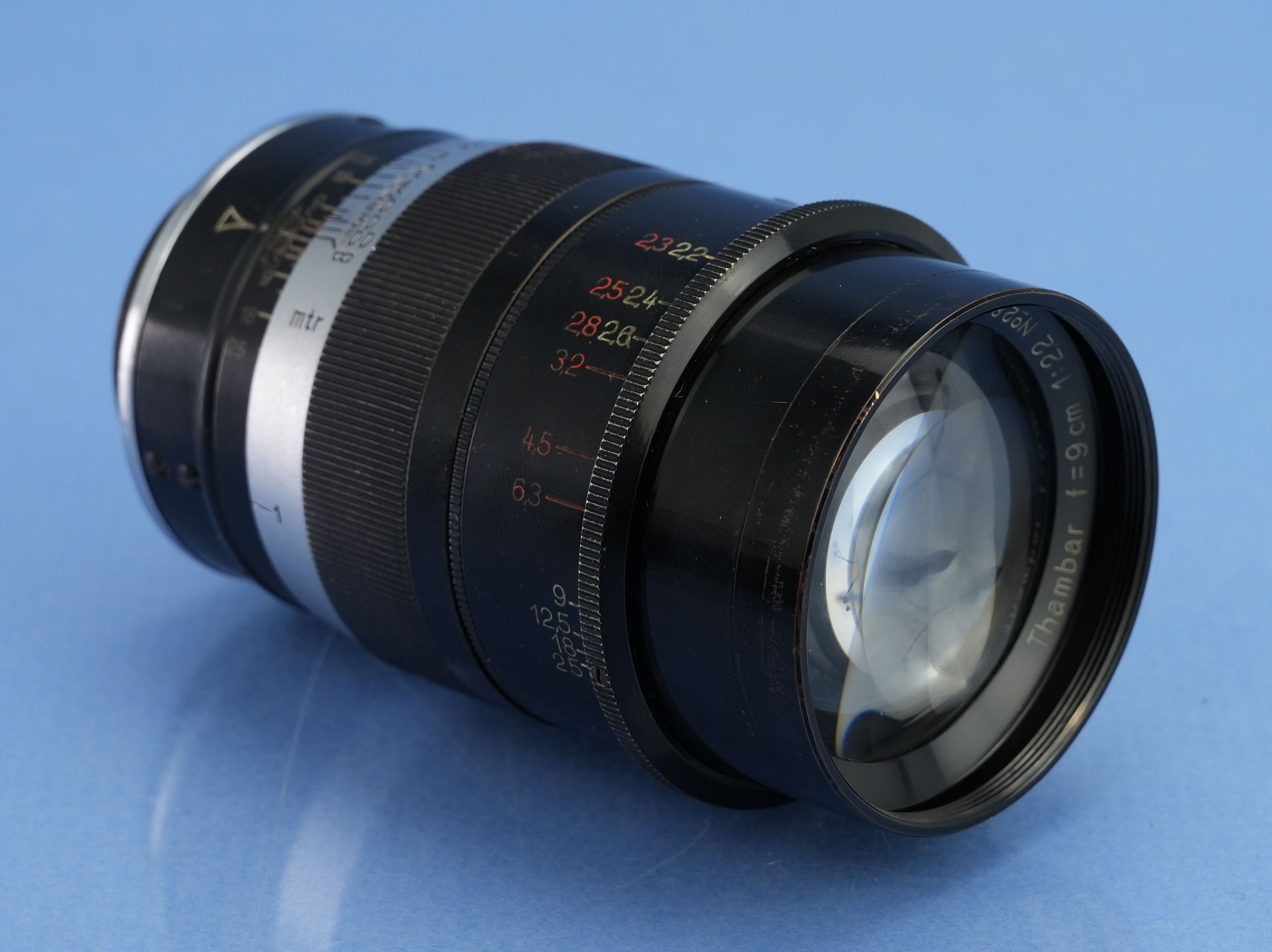 LEICA LEITZ 90MM THAMBAR F2.2 SCHWARZ LACKIERT SM OBJEKTIV + MITTELFILTER + GEGENBLATT + OBJEKTIVDECKEL