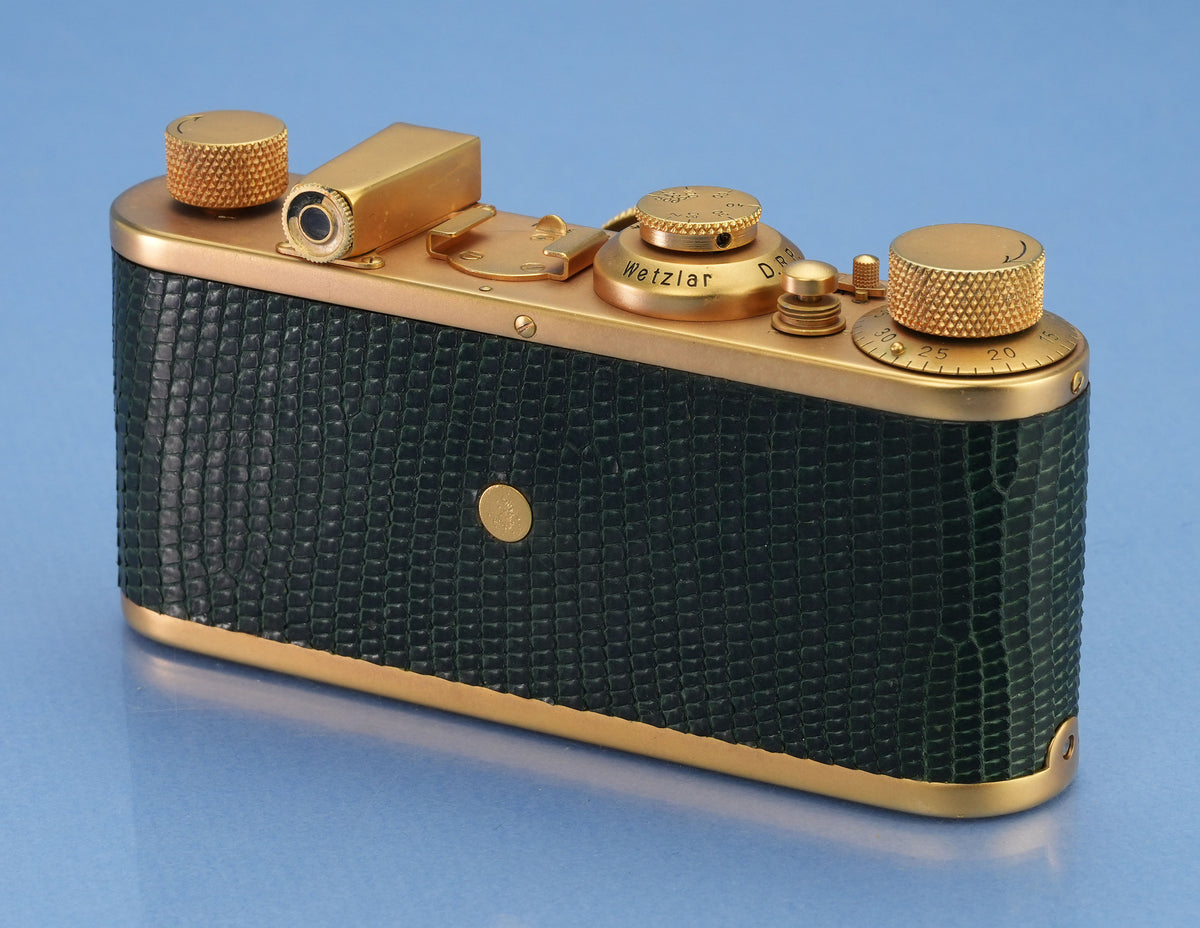 LEICA LEITZ I MODEL A LUXUS GOLD & GREEN CAMERA +50MM ELMAR ELMAX LENS +FINDER
