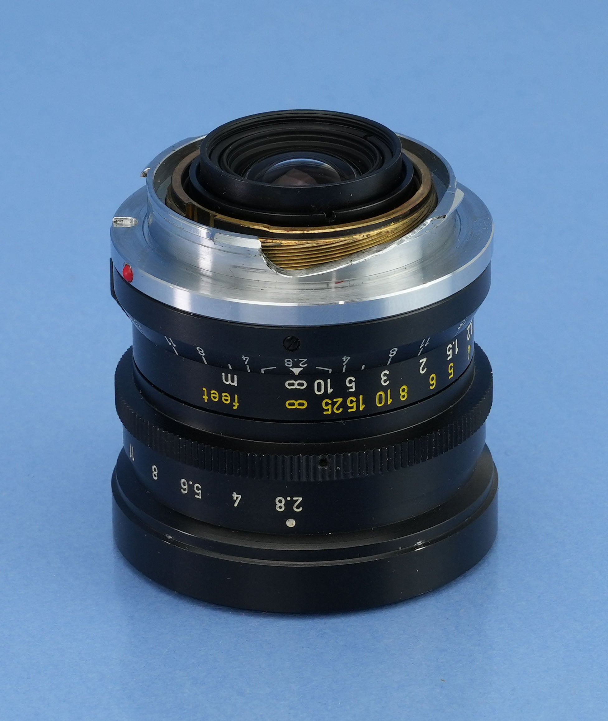 LEICA LEITZ 28MM ELMARIT F2.8 1ST V TRANSITIONAL BUTTON LOCK M 11801 OBJEKTIV + DECKEL