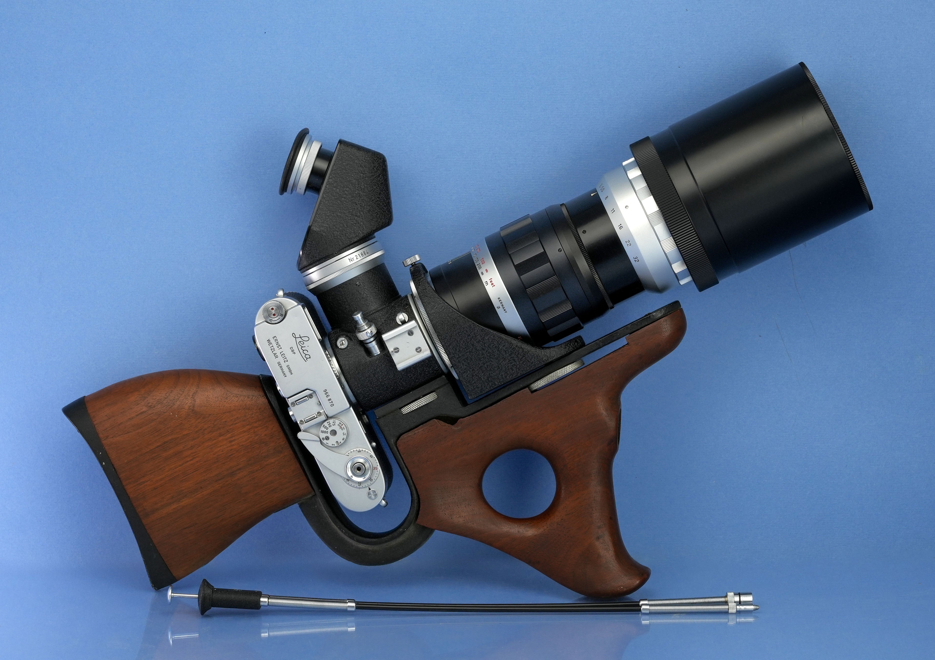 LEICA LEITZ SABRE RIFLE GUN STOCK +M1 CAMERA +400MM TELYT F5 VISO SET +CASE RARE
