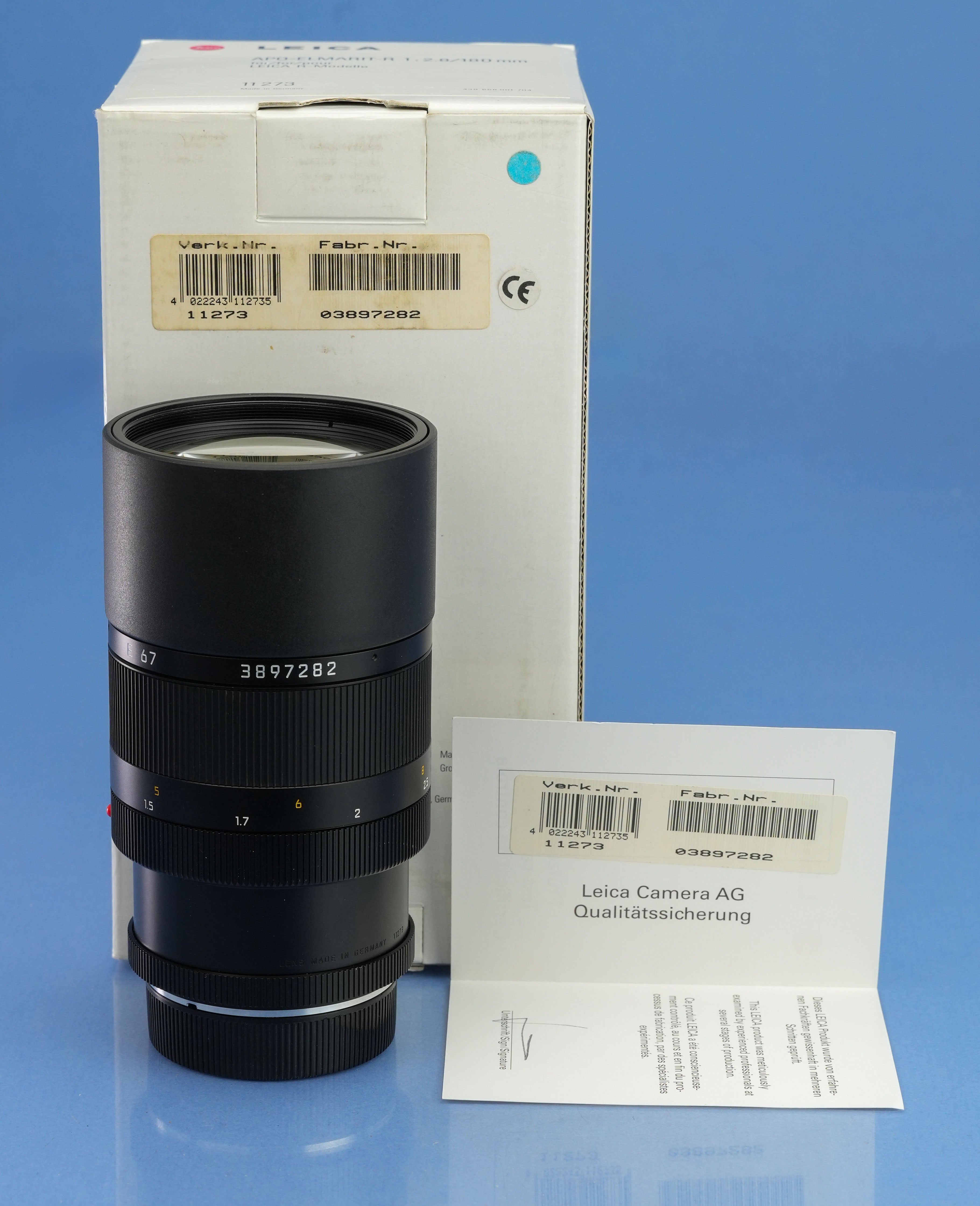 LEICA LEITZ 11273 APO-ELMARIT-R 180MM F2.8 R ROM LENS +BOX +CAPS +E67 UVa MINT!x