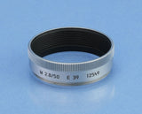 LEICA ELMAR-M 50MM F2.8 11823 SILVER CHROME BRASS BODY LENS +BOX +SHADE NICE!