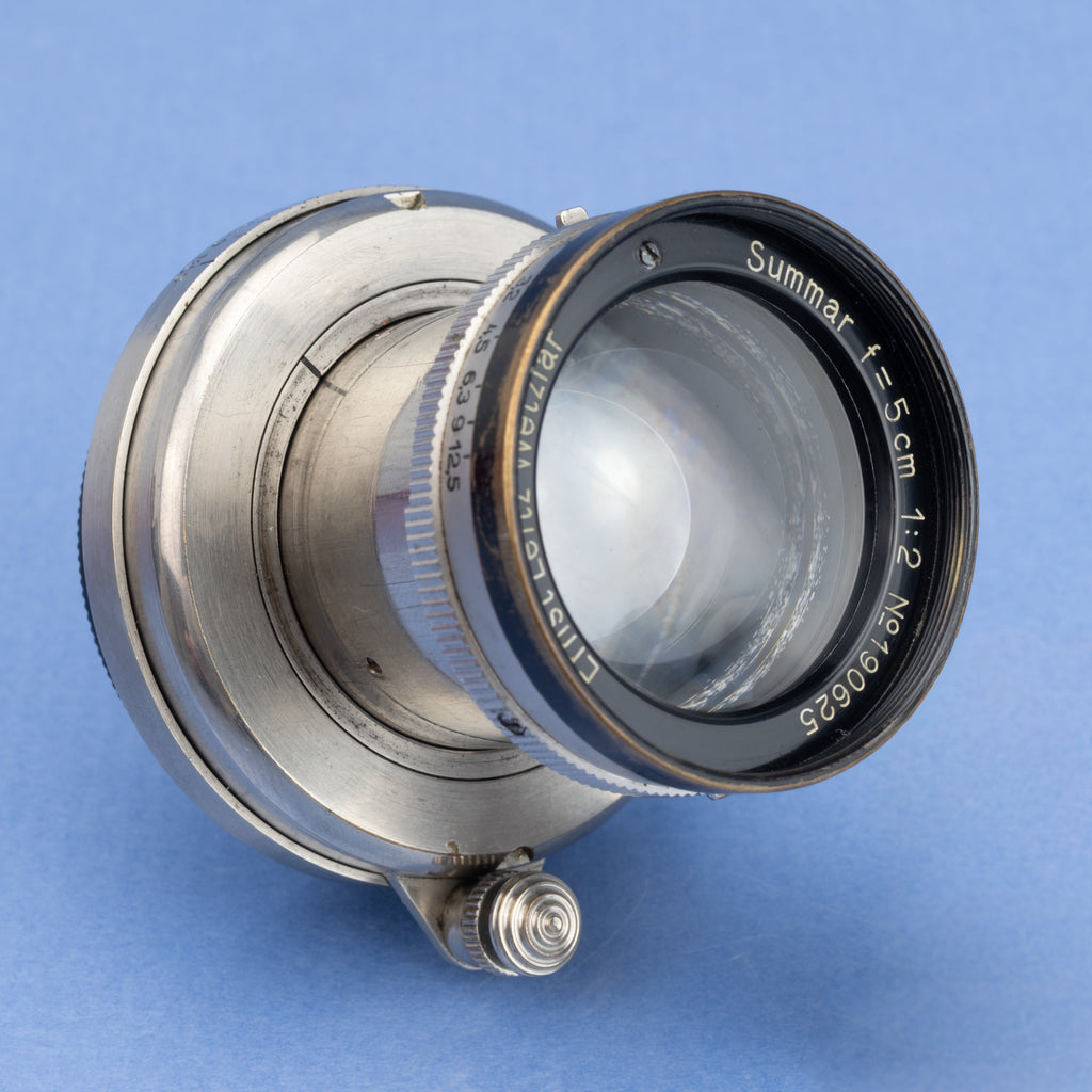 LEICA 50MM SUMMAR F2 PRE-WAR BLACK PAINT RING NICKLE LENS EARLY +BOX +SHADE RARE