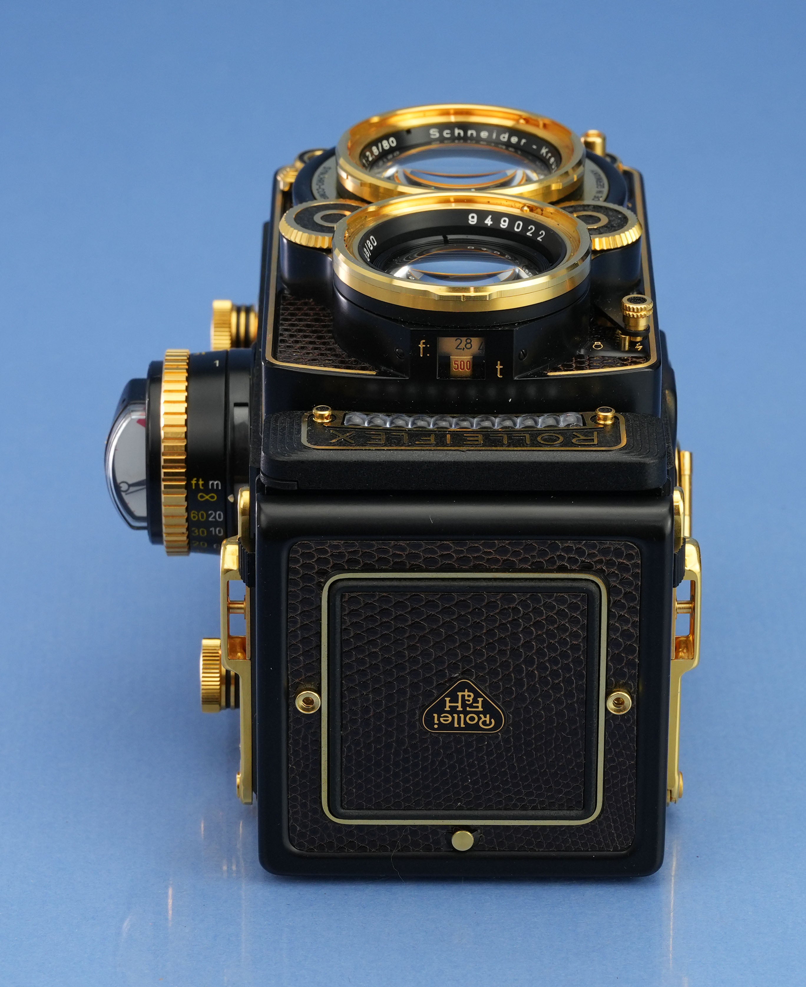 ROLLEI ROLLEIFLEX AURUM 24K GOLD 2.8F 80MM XENOTAR +KAPPE +BOX + ETUI NEUWERTIG