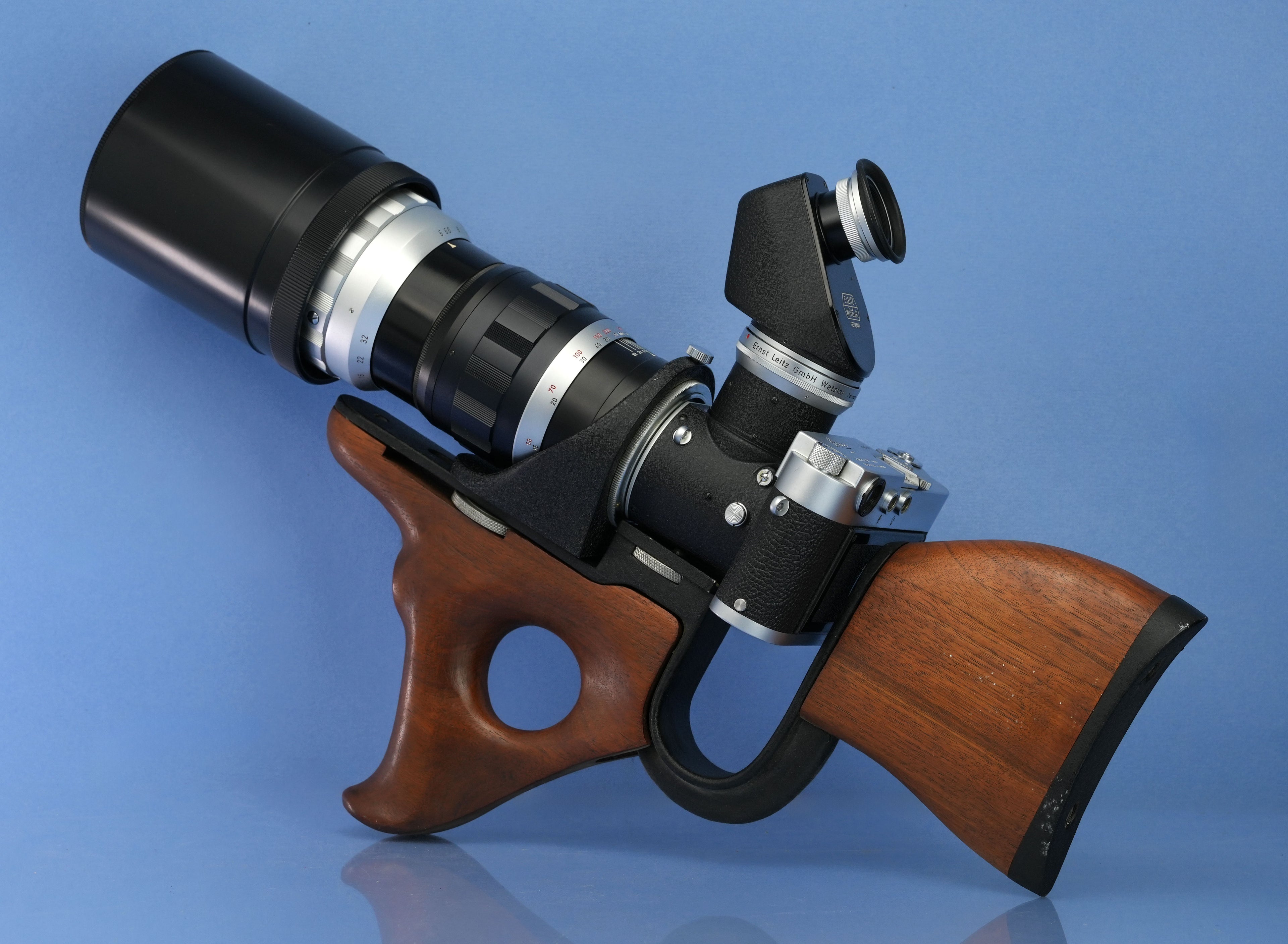 LEICA LEITZ SABRE RIFLE GUN STOCK +M1 CAMERA +400MM TELYT F5 VISO SET +CASE RARE