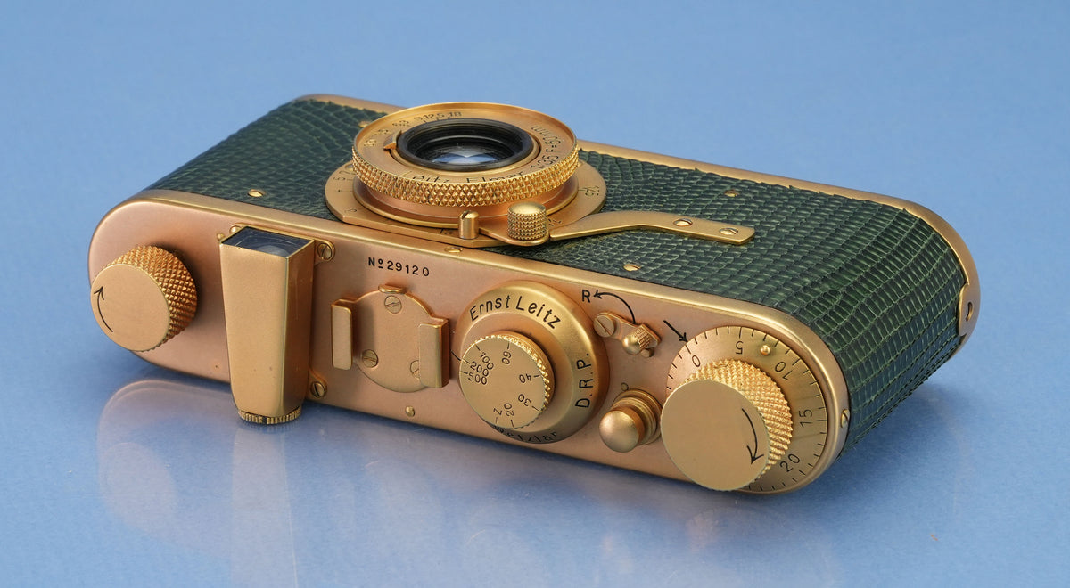 LEICA LEITZ I MODEL A LUXUS GOLD & GREEN CAMERA +50MM ELMAR ELMAX LENS +FINDER