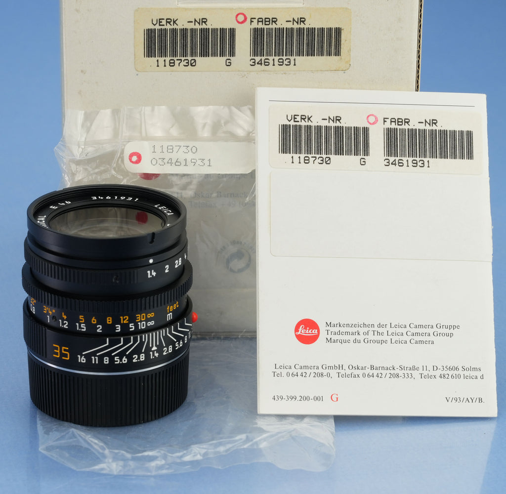 LEICA LEITZ 35MM SUMMILUX-M F1.4 DOUBLE AA ASPHERICAL 11873 LENS +BOX SET MINT!