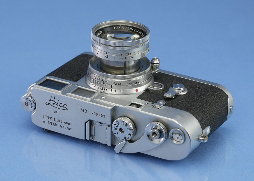 LEICA M3 EARLY CORNER CAMERA #700433 +50MM SUMMICRON F2 +BOX RARE +SPECIAL BACK