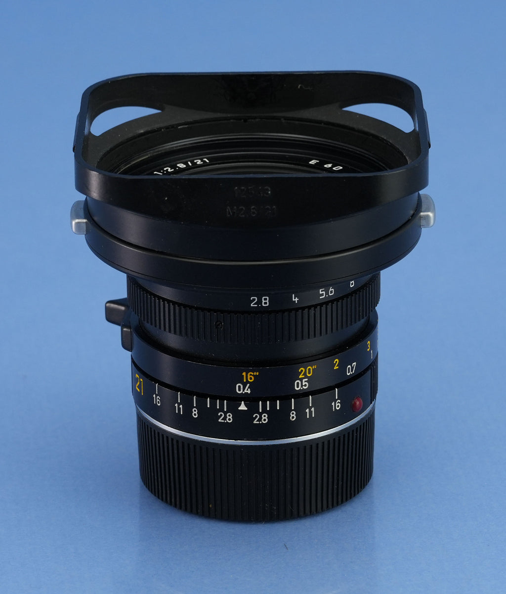 LEICA LEITZ 21MM ELMARIT-M F2.8 CLOSE FOCUS 11134 E60 M LENS +LATE +12543 SHADE