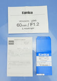 KONICA HEXANON 60MM F1.2 LEICA NOCTILUX LENS +CAPS +FILTER +BOX +FINDER MINT SET