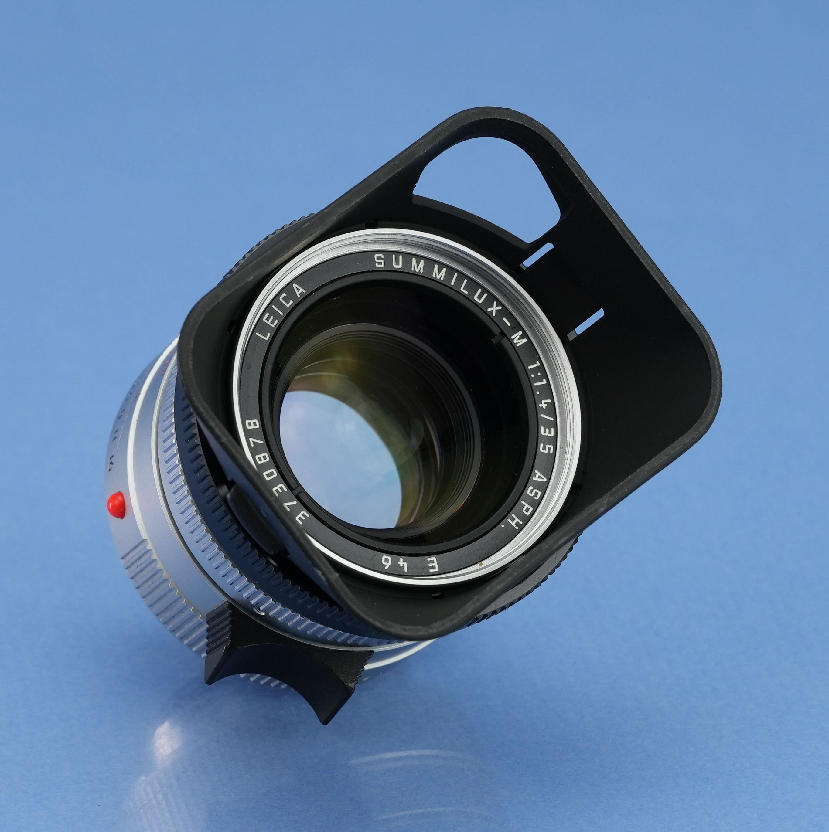 LEICA LEITZ 35MM SUMMILUX-M F1.4 ASPH SILVER CHROME BRASS BODY 11883 LENS +SHADE