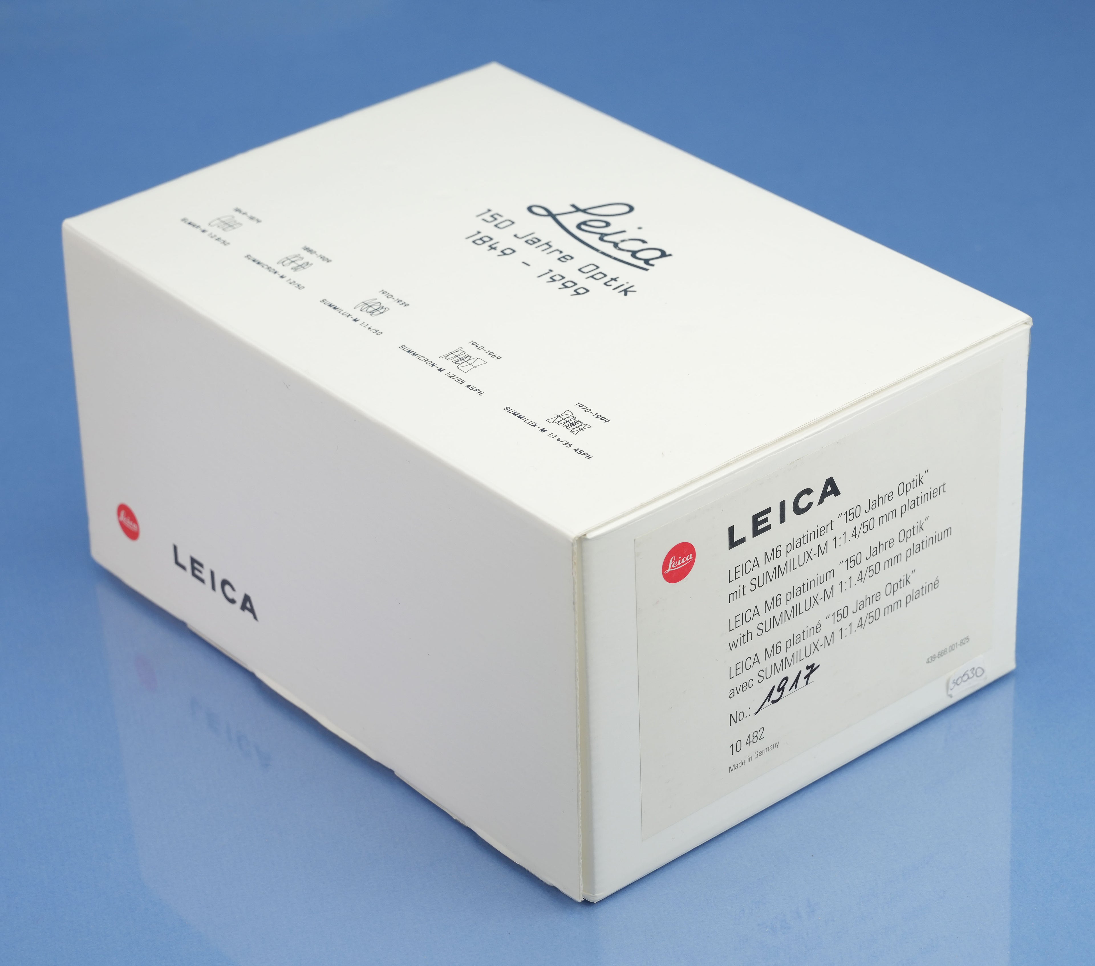 LEICA M6 PLATINUM 10482 150 JAHRE OPTIK KAMERA + 50MM SUMMILUX F1.4 OBJEKTIV um 1917