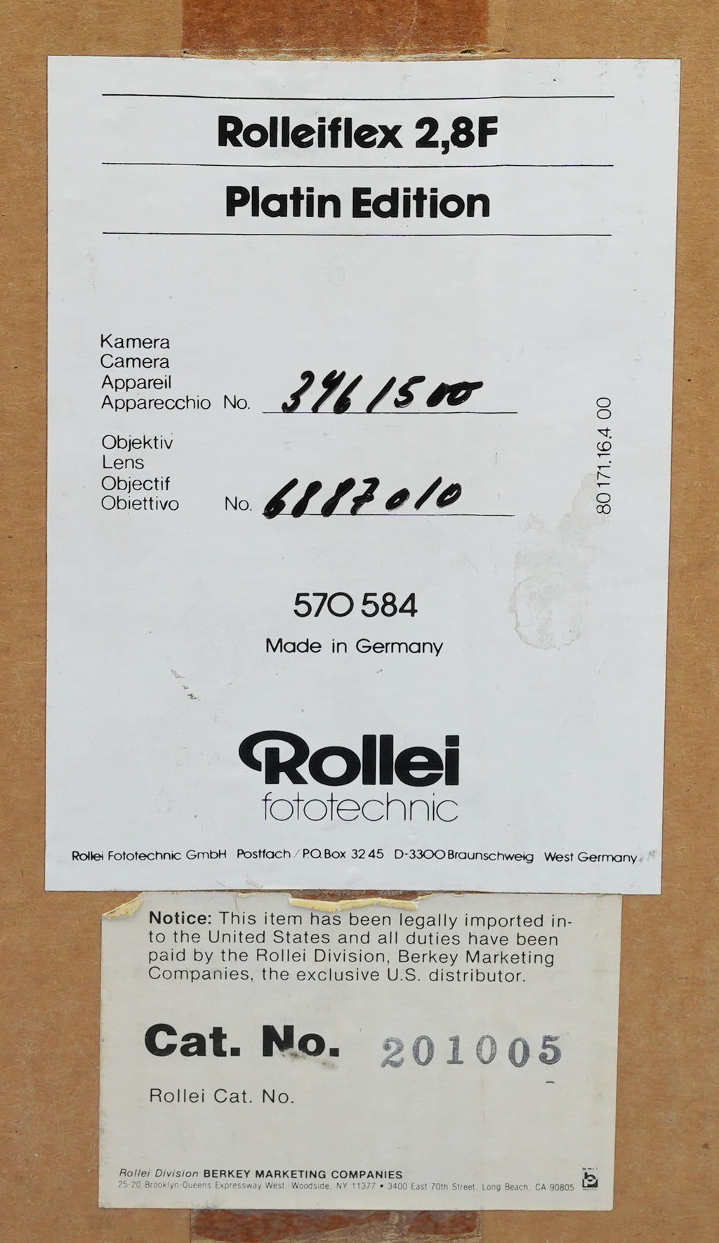ROLLEI ROLLEIFLEX 2.8F HFT PLANAR PLATIN PLATINUM LIMITED TLR-KAMERA NEUWERTIG UND SELTEN!