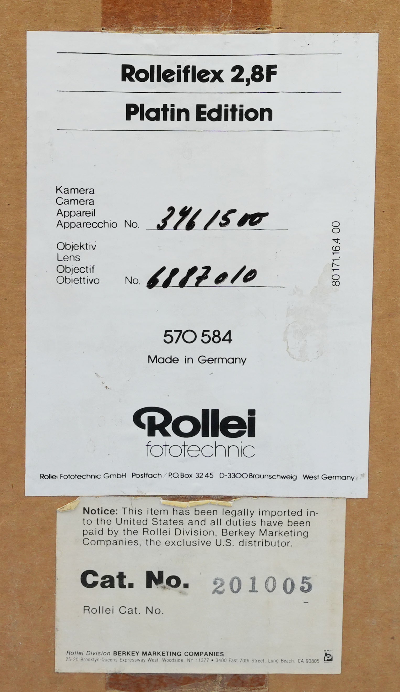 ROLLEI ROLLEIFLEX 2.8F HFT PLANAR PLATIN PLATINUM LIMITED TLR-KAMERA NEUWERTIG UND SELTEN!