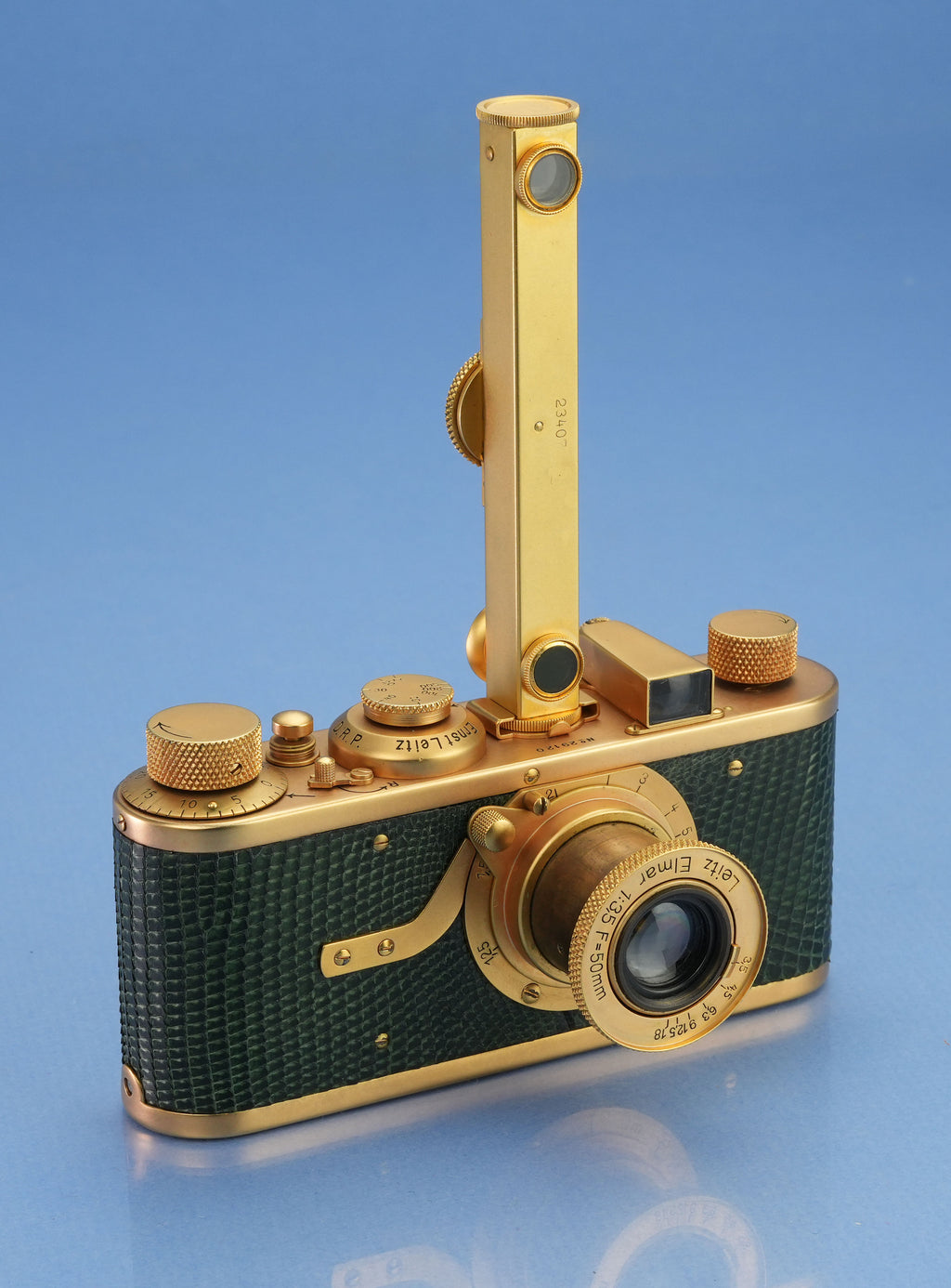 LEICA LEITZ I MODEL A LUXUS GOLD & GREEN CAMERA +50MM ELMAR ELMAX LENS +FINDER