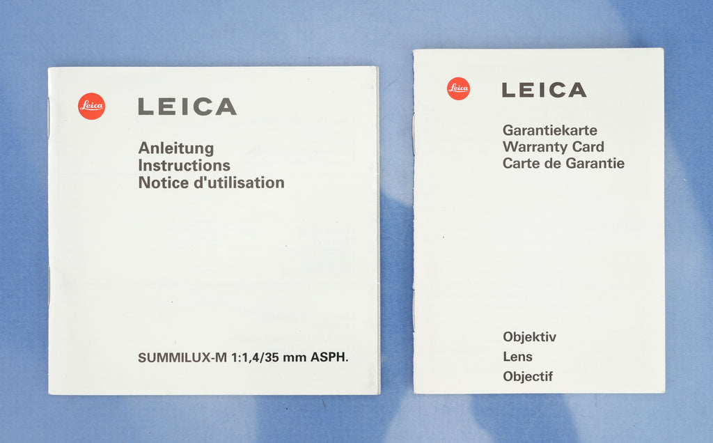 LEICA LEITZ 35MM SUMMILUX-M F1.4 ASPH SILVER CHROME BRASS BODY 11883 LENS +SHADE