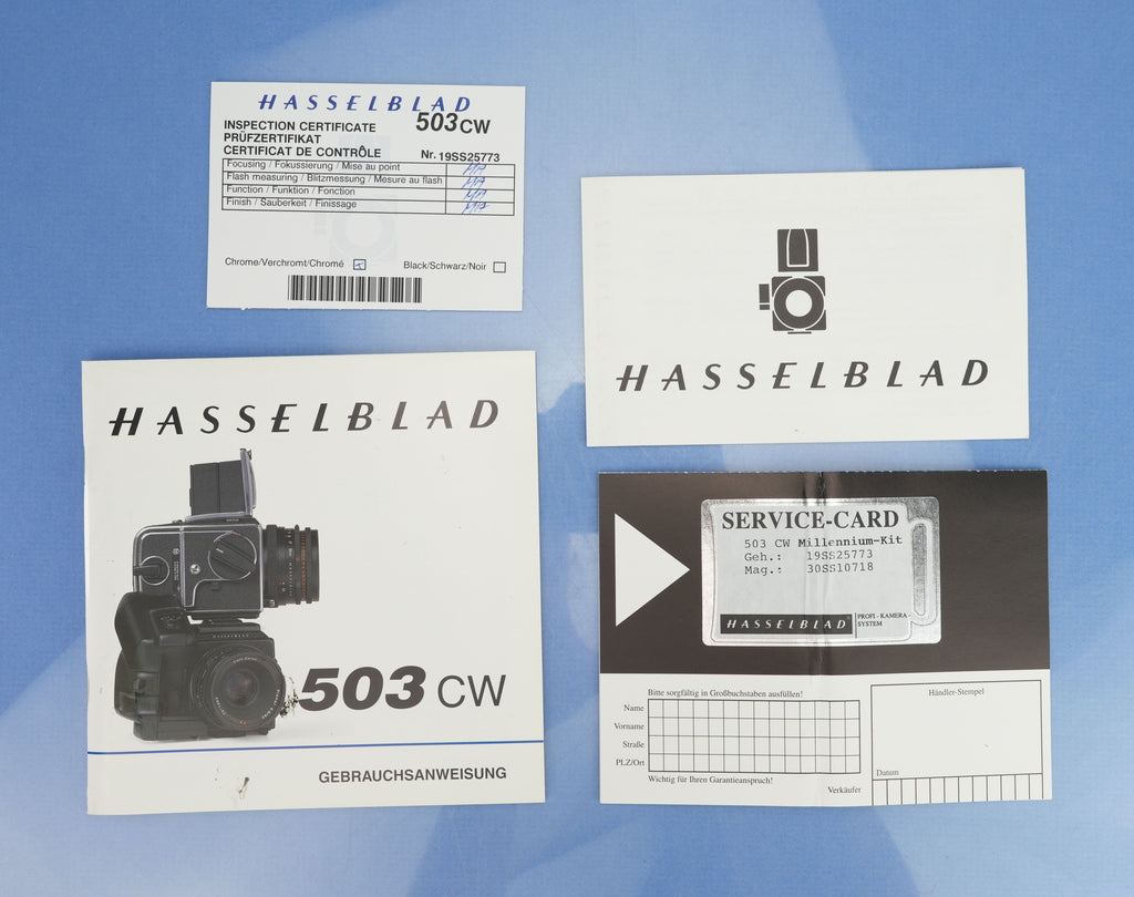 HASSELBLAD 503CW MILLENNUM GOLD TRIM KAMERA + A12 RÜCKSEITE + BOX + HELLSEITE, NEUWERTIG
