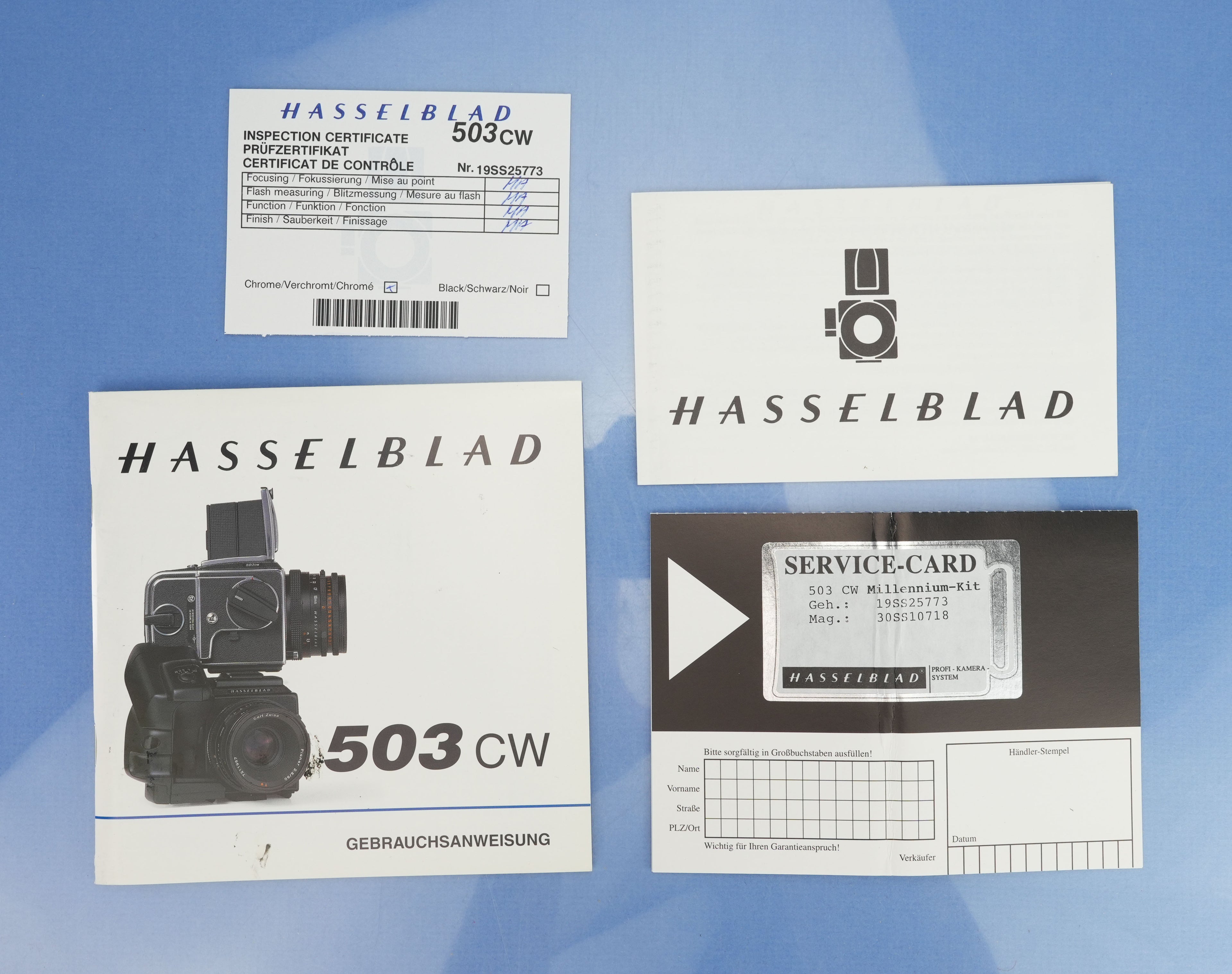 HASSELBLAD 503CW MILLENNUM GOLD TRIM KAMERA + A12 RÜCKSEITE + BOX + HELLSEITE, NEUWERTIG
