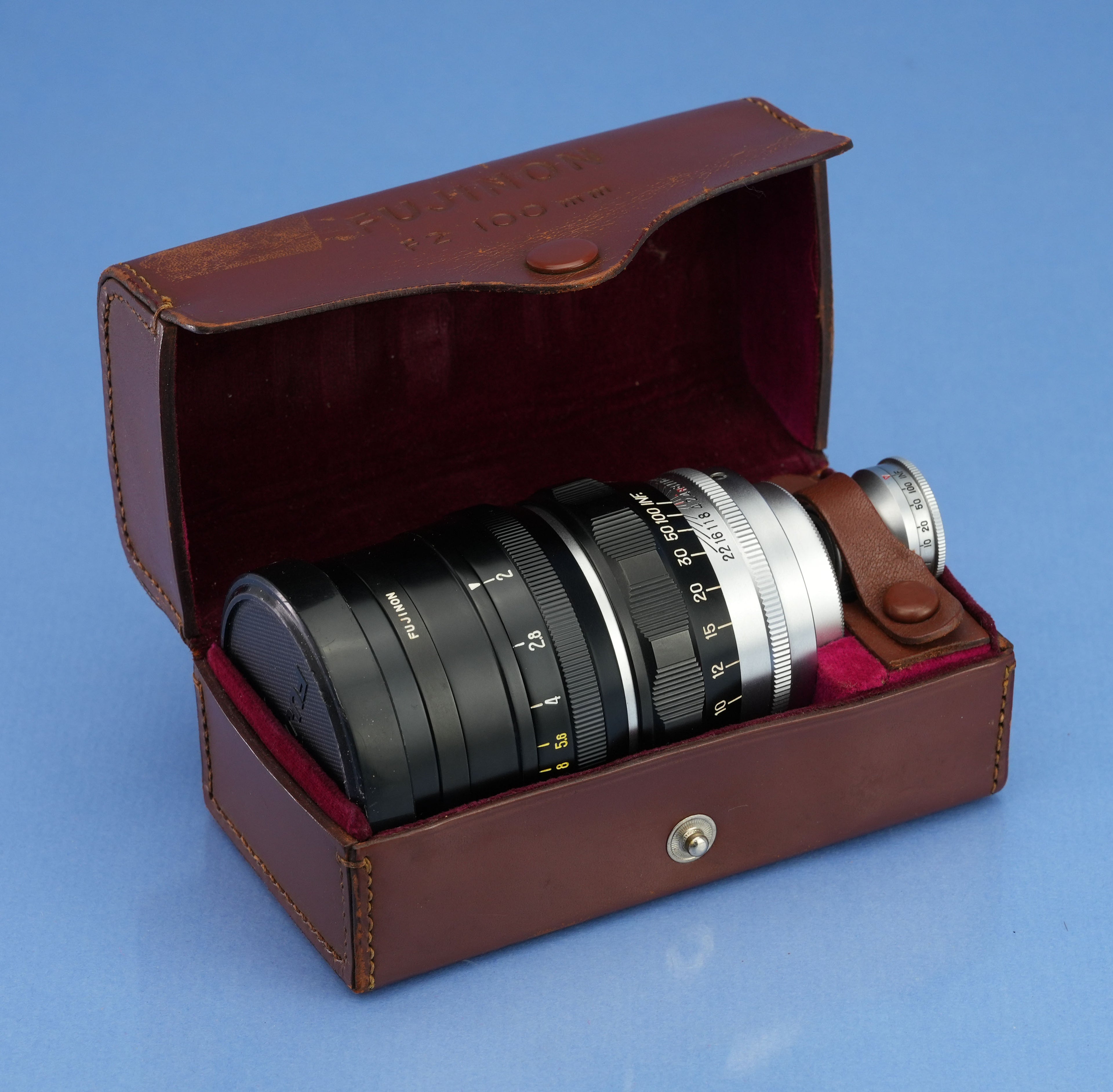 FUJI FUJINON LEICA 100MM F2 SM LTM LENS SET +VIEWFINDER +CAPS +SHADE +CASE RARE