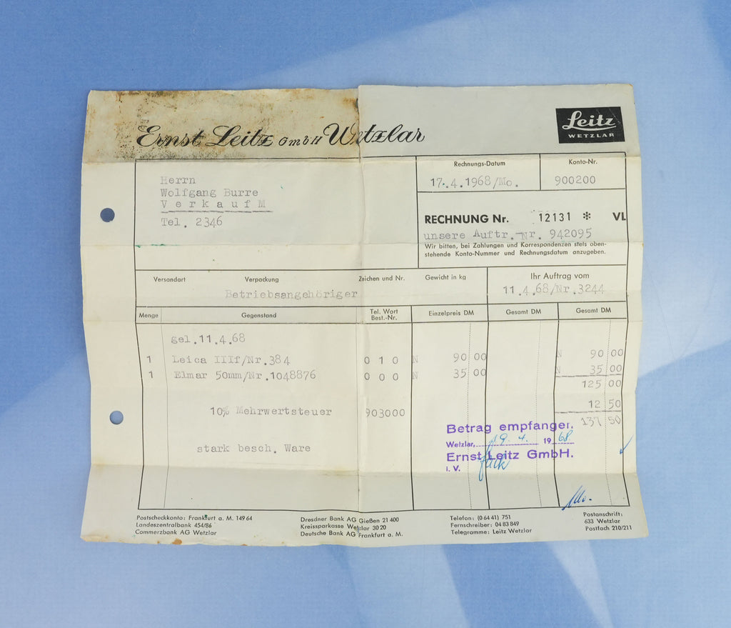 LEICA LEITZ IIIF BETRIEBSK Nr.384 RD/ST +LENS SET LOOHN INTERNAL +PAPERS! RARE!