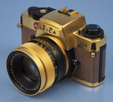 LEICA LEITZ R4 24KT GOLD CAMERA OUTFIT +50MM SUMMILUX-R F1.4 LENS +BOXES +CAPS