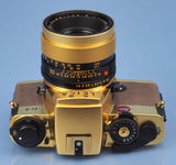 LEICA LEITZ R4 24KT GOLD CAMERA OUTFIT +50MM SUMMILUX-R F1.4 LENS +BOXES +CAPS